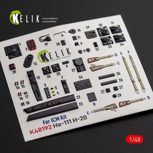 Kelik He-111 H-20 - interior 3D decals for ICM - 3D belsőtér-részletező matricakészlet