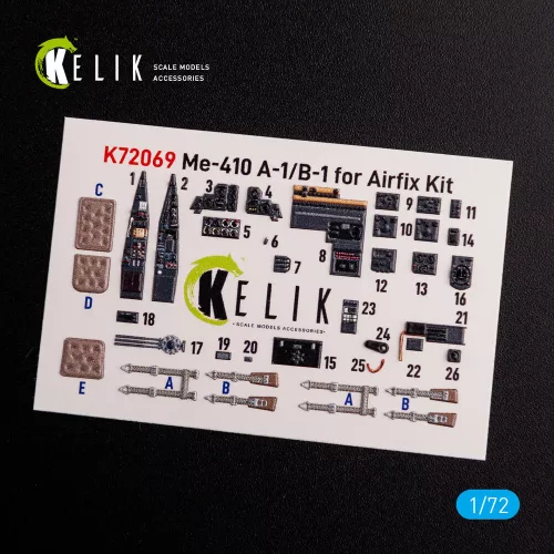 Kelik Messerschmitt Me410A-1 interior 3D decals for Airfix kit - 3D belsőtér-részletező matricakészlet