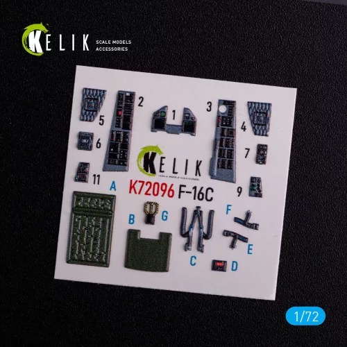 Kelik F-16C - interior 3D decals for Hasegawa kit - 3D belsőtér-részletező matricakészlet