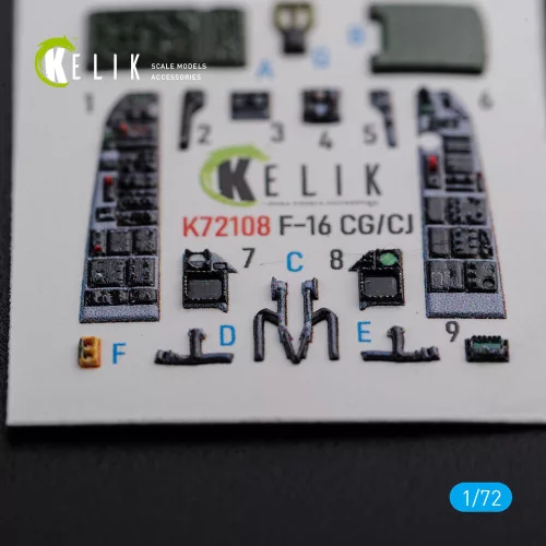 Kelik F-16 CG/CJ interior 3D decals for Academy kit - 3D belsőtér-részletező matricakészlet