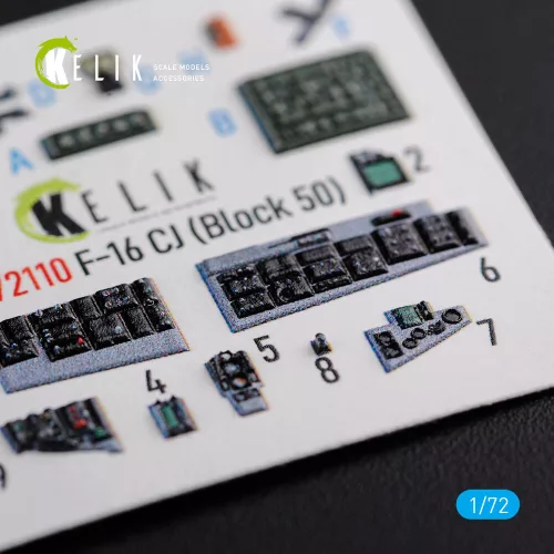 Kelik F-16 CJ (Block 50) interior 3D decals for Tamiya kit - 3D belsőtér-részletező matricakészlet