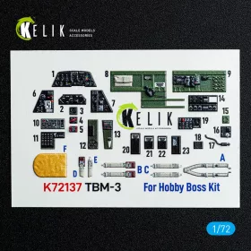   Kelik TBM-3 Avenger - interior 3D decals for HobbyBoss kit - 3D belsőtér-részletező matricakészlet