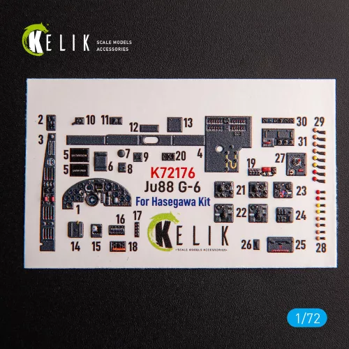 Kelik Ju88 G-6 - interior 3D decals for Hasegawa kit - 3D belsőtér-részletező matricakészlet