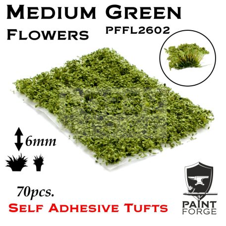 Paint Forge Medium Green Flowers 6 mm-es realisztikus virágcsomók diorámákhoz-figurákhoz (70 db) PFFL2602