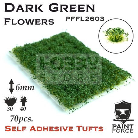 Paint Forge Dark Green Flowers 6 mm-es realisztikus virágcsomók diorámákhoz-figurákhoz (70 db) PFFL2603