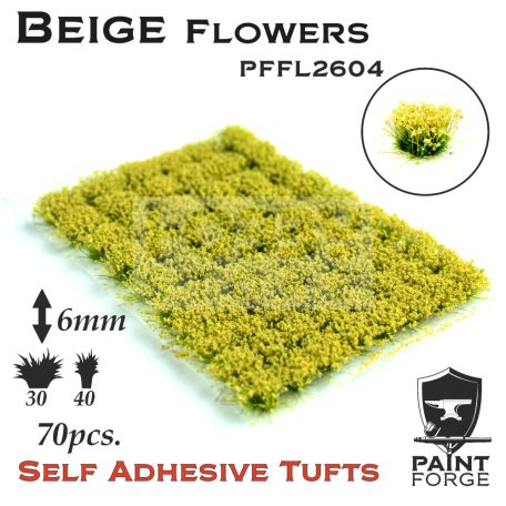 Paint Forge Beige Flowers 6 mm-es realisztikus virágcsomók diorámákhoz-figurákhoz (70 db) PFFL2604