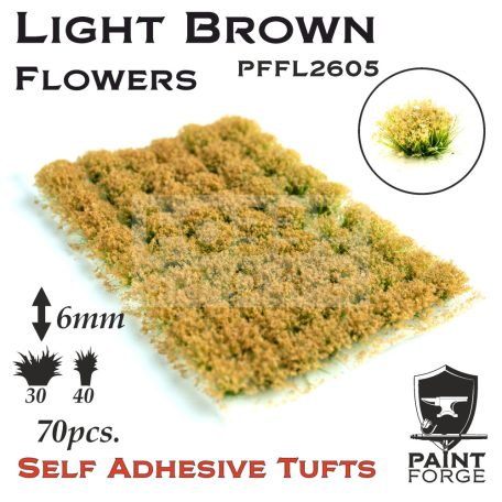 Paint Forge Light Brown Flowers 6 mm-es realisztikus virágcsomók diorámákhoz-figurákhoz (70 db) PFFL2605