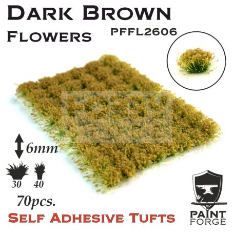 Paint Forge Dark Brown Flowers 6 mm-es realisztikus virágcsomók diorámákhoz-figurákhoz (70 db) PFFL2606