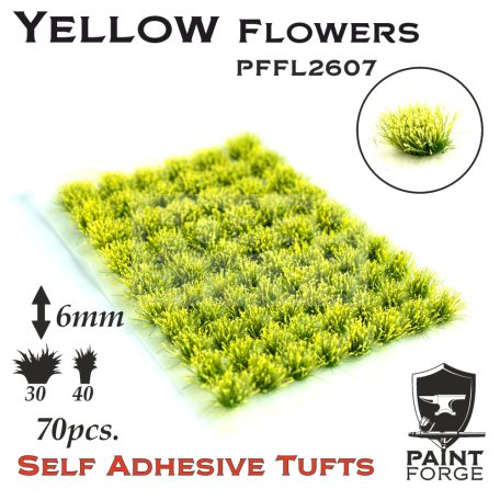 Paint Forge Yellow Flowers 6 mm-es realisztikus virágcsomók diorámákhoz-figurákhoz (70 db) PFFL2607