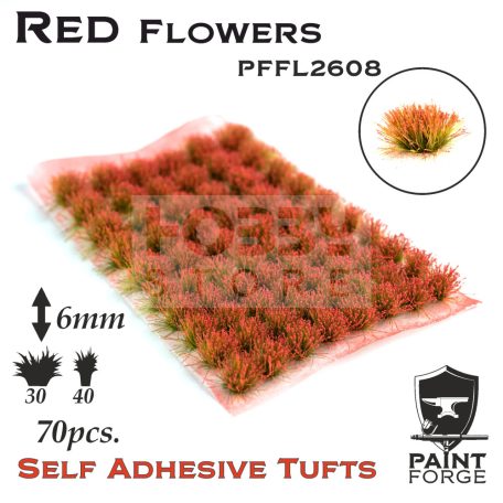 Paint Forge Red Flowers 6 mm-es realisztikus virágcsomók diorámákhoz-figurákhoz (70 db) PFFL2608
