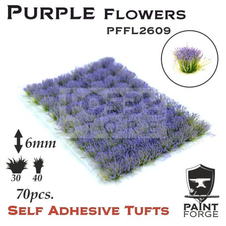 Paint Forge Purple Flowers 6 mm-es realisztikus virágcsomók diorámákhoz-figurákhoz (70 db) PFFL2609