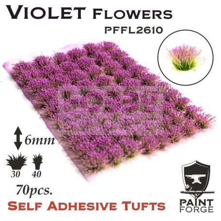 Paint Forge Violet Flowers 6 mm-es realisztikus virágcsomók diorámákhoz-figurákhoz (70 db) PFFL2610