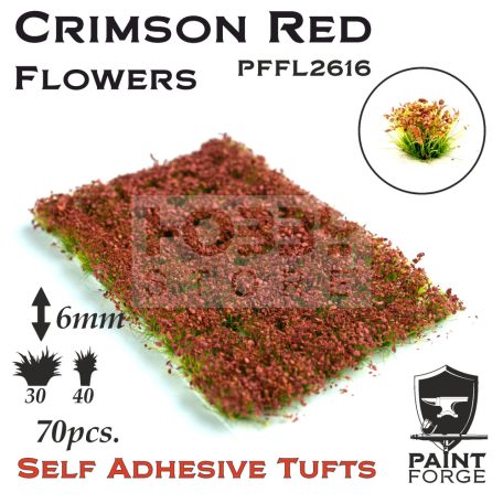 Paint Forge Crimson Red Flowers 6 mm-es realisztikus virágcsomók diorámákhoz-figurákhoz (70 db) PFFL2616