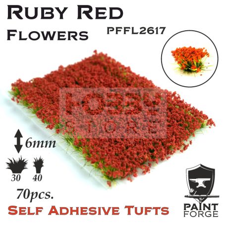 Paint Forge Ruby Red Flowers 6 mm-es realisztikus virágcsomók diorámákhoz-figurákhoz (70 db) PFFL2617