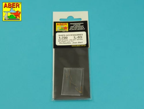Aber Models Set of 9 pcs 152 mm barrels for ships Richelieu,Jean Bart - hajók Richelieu, Jean Bart – 9 db 152 mm-es lövegcső