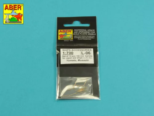 Aber Models Set of 12 pcs 155 mm barrels for ships Yamato,Musashi - hajók Yamato, Musashi – 12 db 155 mm-es lövegcső