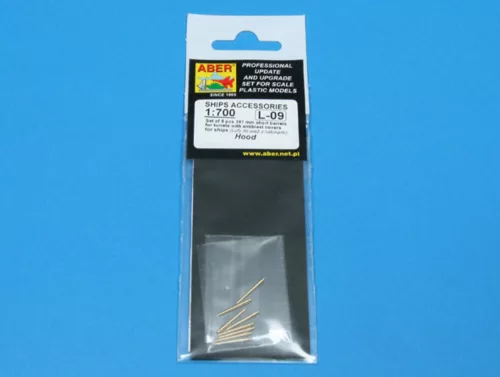 Aber Models Set of 8 pcs 381mm short barrels for turrets with antiblast covers ships Hood - Hood csatahajó – 8 db rövid 381 mm-es lövegcső, csővédő huzattal szerelt lövegtornyokhoz