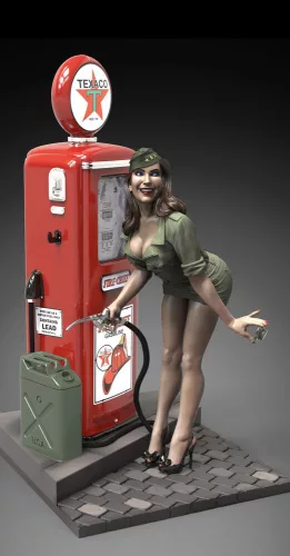 Royal Model Pin-up at the gas pump (75mm) – figura makett