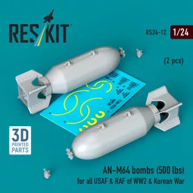   ResKit Models AN-M64 bombs (500 lbs) for all USAF & RAF of WW2 & Korean War (2 pcs) (3D Printed) - bombák, 500 fontos, 2 db