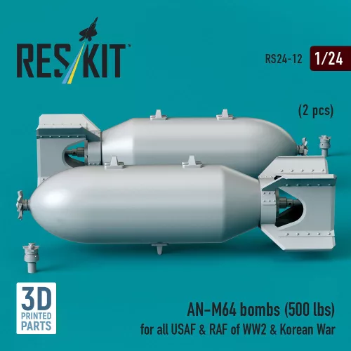 ResKit Models AN-M64 bombs (500 lbs) for all USAF & RAF of WW2 & Korean War (2 pcs) (3D Printed) - bombák, 500 fontos, 2 db