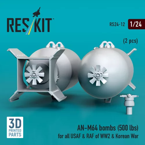 ResKit Models AN-M64 bombs (500 lbs) for all USAF & RAF of WW2 & Korean War (2 pcs) (3D Printed) - bombák, 500 fontos, 2 db