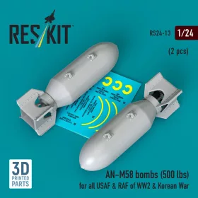   ResKit Models AN-M58 bombs (500 lbs) for all USAF & RAF of WW2 & Korean War (2 pcs) (3D Printed) - bombák, 500 fontos, 2 db