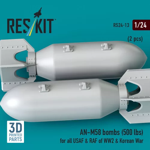 ResKit Models AN-M58 bombs (500 lbs) for all USAF & RAF of WW2 & Korean War (2 pcs) (3D Printed) - bombák, 500 fontos, 2 db