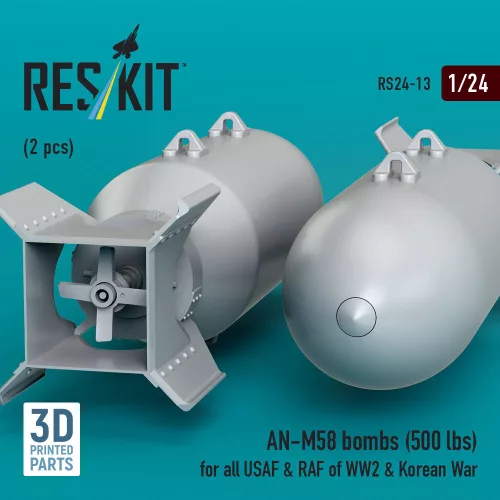 ResKit Models AN-M58 bombs (500 lbs) for all USAF & RAF of WW2 & Korean War (2 pcs) (3D Printed) - bombák, 500 fontos, 2 db