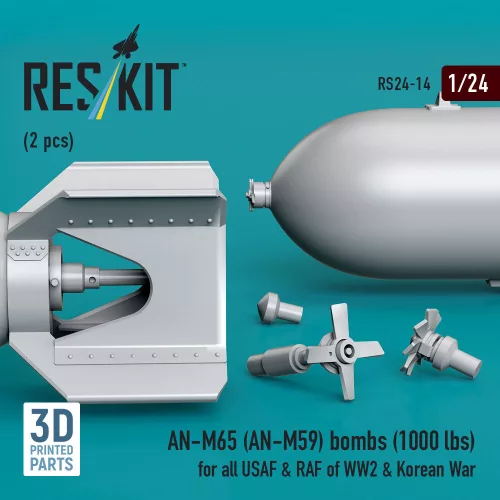 ResKit Models AN-M65 (AN-M59) bombs (1000 lbs) for all USAF & RAF of WW2 & Korean War (2 pcs) (3D Printed) - AN-M65 (AN-M59) – bombák, 1000 fontos, 2 db