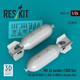   ResKit Models MK.36 bombs (1000 lbs) for all US NAVY & RAF of WW2 & Korean War (2 pcs) (3D Printed) - MK.36 – bombák, 1000 fontos, 2 db