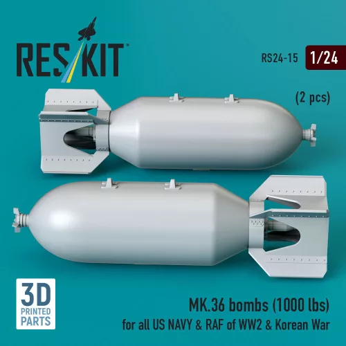 ResKit Models MK.36 bombs (1000 lbs) for all US NAVY & RAF of WW2 & Korean War (2 pcs) (3D Printed) - MK.36 – bombák, 1000 fontos, 2 db