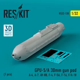   ResKit Models GPU-5/A 30mm gun pod (1 pcs) (A-4, A-7, AV-8B, F-4, F-5A, F-16, F/A-18) (3D Printed) - gépágyúkonténer, 1 db