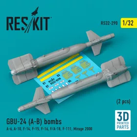   ResKit Models GBU-24 (A-B) bombs (2 pcs) (A-6, A-10, F-14, F-15, F-16, F/A-18, F-111, Mirage 2000) (3D Printed) - GBU-24 (A-B) – bombák, 2 db
