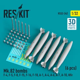   ResKit Models Mk.82 bombs (6 pcs) (F-4, F-5, F-8, F-15, F-16, F-18, A-1, A-4, A-6, A-7, A-10, Kfir) (3D Printed) - Mk.82 – bombák, 6 db