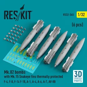   ResKit Models Mk.82 bombs with Mk.15 Snakeye fins thermally protected (6 pcs) (F-4, F-8, F-14 F-18, A-1, A-4, A-6, A-7, AV-8B) (3D Printed) - Mk.82 – bombák, 6 db