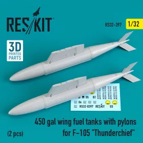   ResKit Models 450 gal wing fuel tanks with pylons for F-105 Thunderchief (2 pcs) - F-105 Thunderchief – 450 gallonos szárny alatti üzemanyag-póttartályok pilonokkal, 2 db