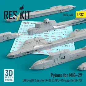   ResKit Models MiG-29 – APU-470 pilonok R-27 rakétákhoz, 2 db + APU-73 pilonok R-73 rakétákhoz, 4 db