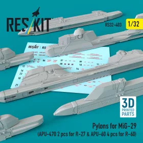   ResKit Models MiG-29 – APU-470 pilonok R-27 rakétákhoz, 2 db + APU-60 pilonok R-60 rakétákhoz, 4 db