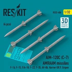   ResKit Models AIM-120C (C-7) AMRAAM missiles (4 pcs) (F-16, F-15, F/A-18, F-22, F-35, AV-8b, Harrier GR.9, Gripen) (3D Printed) - AIM-120C (C-7) AMRAAM – rakéták, 4 db