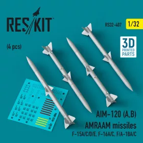   ResKit Models AIM-120 (A,B) AMRAAM missiles (4 pcs) (F-15A/C/D/E, F-16A/C, F/A-18A/C) (3D Printed) - AIM-120 (A,B) AMRAAM – rakéták, 4 db