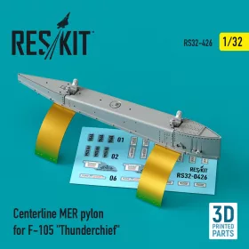   ResKit Models Centerline MER pylon for F-105 Thunderchief (3D Printed) - F-105 Thunderchief – törzs alatti MER többszörös bombafelfüggesztő