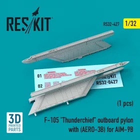   ResKit Models F-105 Thunderchief outboard pylon with (AERO-3B) for AIM-9B (3D Printed) - külső AERO-3B fegyverfelfüggesztő pilon AIM-9B rakétához