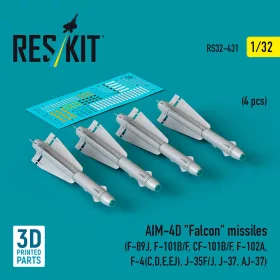   ResKit Models AIM-4D Falcon missiles (4 pcs) (F-89J, F-101B/F, CF-101B/F, F-102A, F-4(C,D,E,EJ), J-35F/J, J-37, AJ-37) (3D Printed) - AIM-4D Falcon – rakéták, 4 db