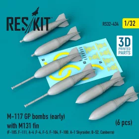   ResKit Models M-117 GP bombs (early) with M131 fin (6 pcs) (F-105, F-111, A-4 ,F-4, F-5, F-104, F-100, A-1 Skyraider, B-52, Canberra) (3D Printed) - M-117 GP – bombák, 6 db