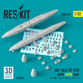   ResKit Models AN / ALQ-87 ECM pods early type (2 pcs) (F-100, F-101, F-105, F-111, F-4) (3D Printed) - AN/ALQ-87 ECM zavarókonténerek – korai változat, 2 db