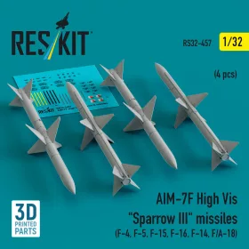   ResKit Models AIM-7F High Vis Sparrow III missiles (4 pcs) (F-4, F-5, F-15, F-16, F-14, F/A-18) (3D Printed) - AIM-7F High Vis Sparrow III – rakéták, 4 db