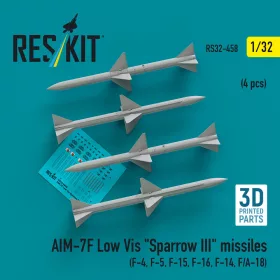   ResKit Models AIM-7F Low Vis Sparrow III missiles (4 pcs) (F-4, F-5, F-15, F-16, F-14, F/A-18) (3D Printed) - AIM-7F Low Vis Sparrow III – rakéták, 4 db