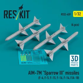   ResKit Models AIM-7M Sparrow III missiles (4 pcs ) (F-4, F-5, F-15, F-16, F-14, F/A-18) (3D Printed) - rakéták