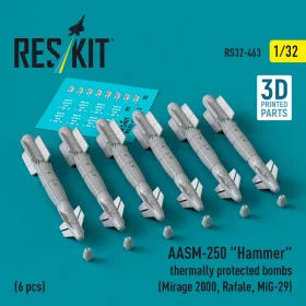  ResKit Models AASM-250 Hammer thermally protected bombs (6 pcs) (Mirage 2000, Rafale, MiG-29) (3D Printed) - AASM-250 Hammer – hővédett bombák, 6 db
