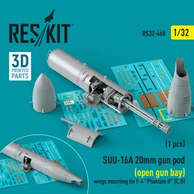   ResKit Models SUU-16A 20mm gun pod (open gun bay) wings mounting for F-4 Phantom II (C,D) (1 pcs) (3D Printed) - gépágyúkonténer, 1 db